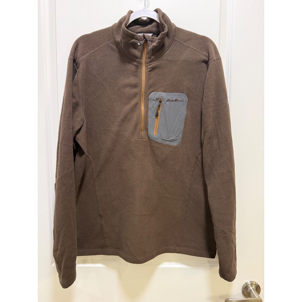 Eddie‎ Bauer First Ascent Mens Large Brown 1/4 Zip Fleece Pullover Jacket L